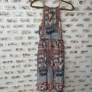 Anthroplogie Floreat silk castle lake halter a- line dress